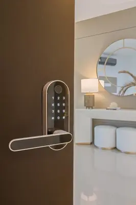 a bathroom with a phone on the door at Luxury a 100 Mts del Mar en Edificio SeaWay in Cartagena de Indias