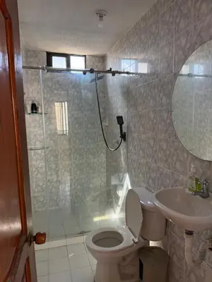 a bathroom with a shower and a toilet and a sink at Emperatriz I in Cartagena de Indias