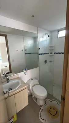 a bathroom with a toilet and a sink and a shower at Apartamento en Cartagena Marbella in Cartagena de Indias