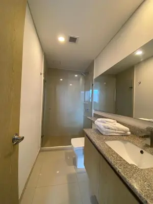 a bathroom with a sink and a toilet and a shower at Blue Gardens in Barranquilla