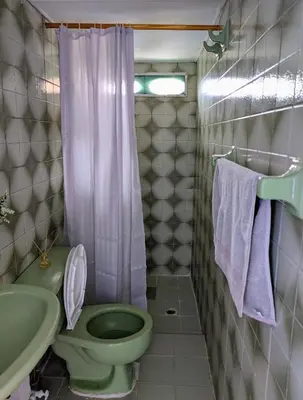 a bathroom with a green toilet and a sink at Central Point Air BAQ in Barranquilla