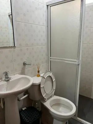 a bathroom with a toilet and a sink and a shower at GUILLO Comfort Loft 2 in Cartagena de Indias