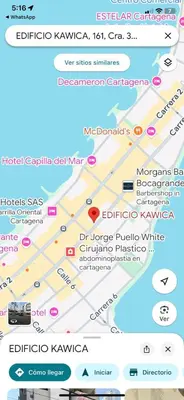 a screenshot of a cell phone with a map at Guest bedrooms economy in Bocagrande Beach Cartagena in Cartagena de Indias
