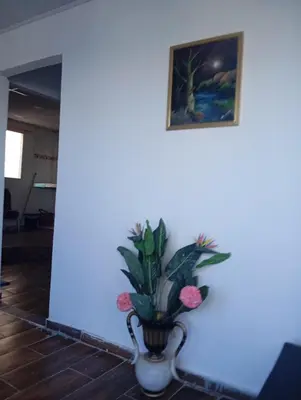 a vase with flowers in it on a wall at Casa vista al mar in Puerto Colombia