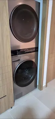 a washing machine with two pans on top of it at Baia Kristal Cartagena Kabo 2-3N in Los Arrayanes