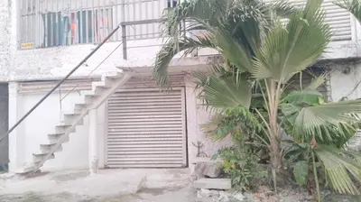 a staircase leading to a building with a door and a palm tree at Casa Solangel in Cartagena de Indias