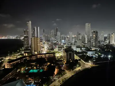 a night view of a city with a skyline at New apartment with a beautiful view 2002 in Cartagena de Indias