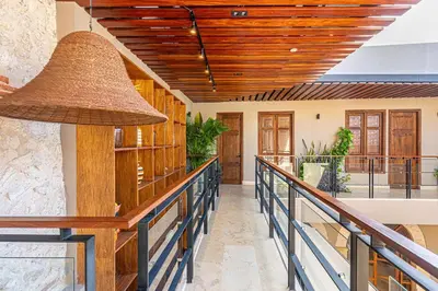 a hallway of a house with a large ceiling at Casa Emilia - Luxury Villa in the Historic Center in Cartagena de Indias