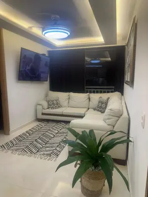 a living room with a white couch and a plant at Comfortable and nice apartment in Barranquilla
