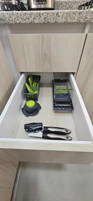 a drawer with knives and utensils in a kitchen at Modern apt in Cartagena with pool and beach access in Cartagena de Indias