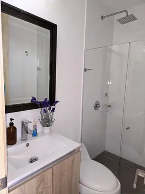 a bathroom with a sink and a toilet and a shower at Incredible apartment in Cartagena a few meters from the Sea in Cartagena de Indias