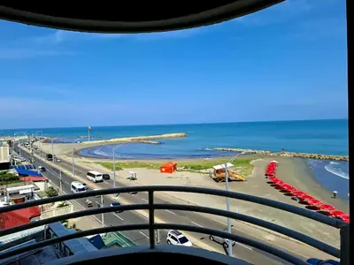 a view of a beach from the balcony of a building at Relajación y vista al mar en hermoso apartamento en Cartagena in Cartagena de Indias