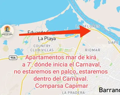 a map of la playa with a red arrow at Apartamentos Puerto Colombia Atlántico-Sabanilla in Maizal