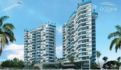 a rendering of an apartment building with palm trees at Brand New Perfectly Located 2bedroom in CieloMar in Cartagena de Indias