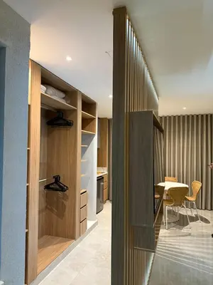 a kitchen and dining room with a walk in closet at NEW Unique 270º view above the city walls in Cartagena de Indias