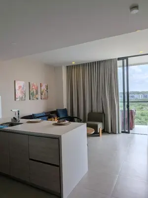 a kitchen and living room with a counter and a living room at Manzanillo Morros Kai 526 in Cartagena de Indias