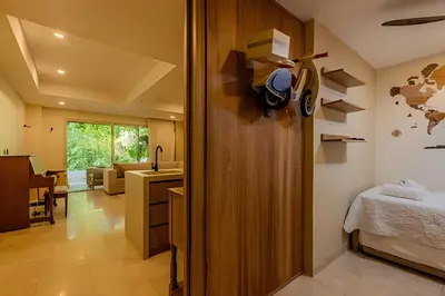 a bedroom with a bed and a sink in a room at Colonial Elegance in Historic Center /Pool in Cartagena de Indias