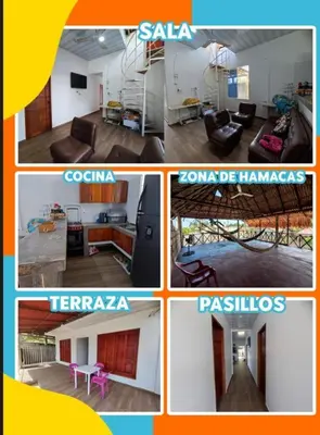 a collage of different pictures of a living room at Cabaña y Hospedaje Las Gaviotas in Moñitos