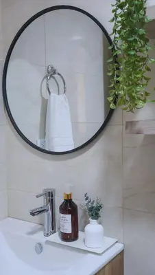 a bathroom sink with a mirror and a plant at Margarita 93 in Barranquilla