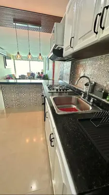 a kitchen with a sink and a counter top at Vive al estilo Cartagenero frente al mar y al lago in Cartagena de Indias
