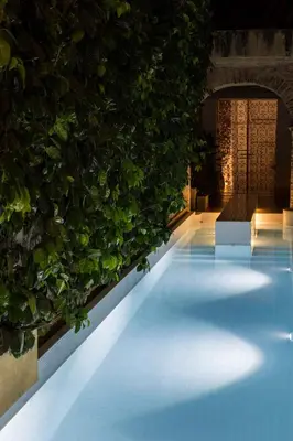a swimming pool with a green wall at NOK Award Winning 4BR Villa wih pool at Getsemani in Cartagena de Indias