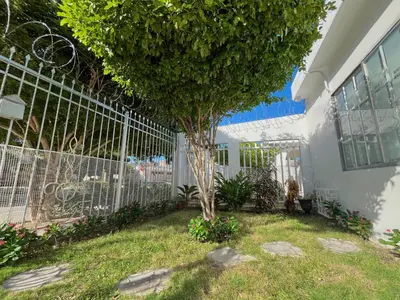 a tree in a yard next to a fence at Habitación con baño privado cerca del carnaval de Barranquilla in Barranquilla