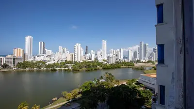 a view of a city with a large body of water at Apartamento con vista al mar - Riviera Mulata Beach in Cartagena de Indias