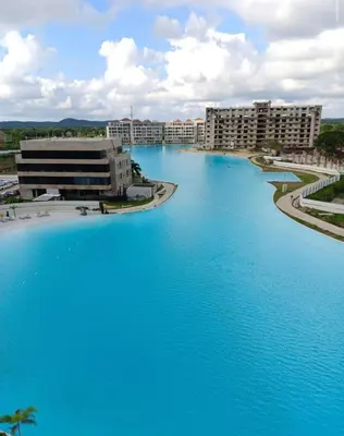 a view of a river with buildings and blue water at Baía Kristal Spectacular View Crystal Clear Lagoon in Cartagena de Indias