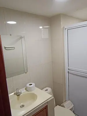 a bathroom with a sink and a toilet and a mirror at Estudio piso 9 APTO 909 in Cartagena de Indias