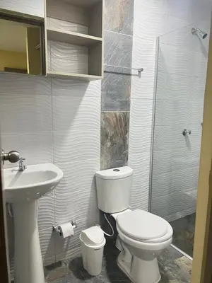 a bathroom with a toilet and a sink and a shower at Nora la bella in Barranquilla