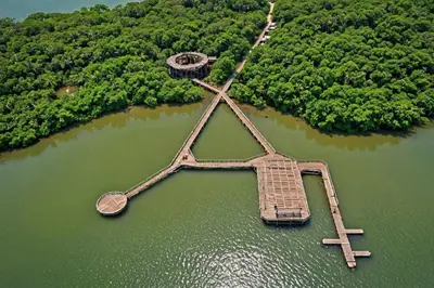 an aerial view of a bridge in the water at Apartamentos Mirador - Excelente Ubicación by SOHO in Barranquilla