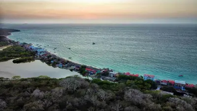 an aerial view of a beach with a resort at Cabaña Luna Azul in Playa Blanca