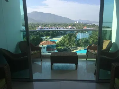 a view from the balcony of a hotel room at Costa Azul Suite 606 in Santa Marta