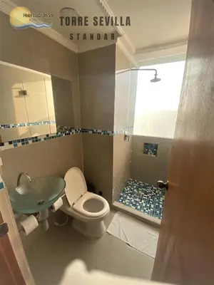 a bathroom with a shower with a toilet and a sink at Hotel Costa del Sol in Cartagena de Indias
