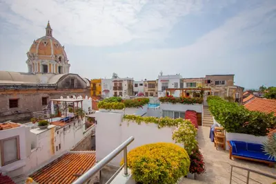 a view of a city from a balcony at Casa Claver Loft Boutique Hotel in Cartagena de Indias