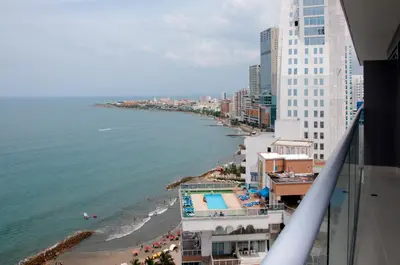a view of the beach from a building at Apartamentos Morros City Cartagena in Cartagena de Indias