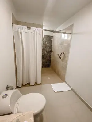 a bathroom with a toilet and a shower at Hotel G Cartagena in Cartagena de Indias
