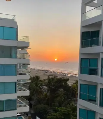 a view of the beach from the balcony of a building at Apartamento Cartagena Edif Seaway 935 - Apto 501 Fotos Instagram apartamentocartagena501 in Cartagena de Indias