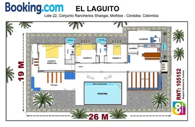 a floor plan of a villa with a swimming pool at Casa de Playa Moñitos Laguito in Moñitos