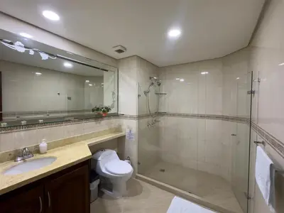a bathroom with a shower and a toilet and a sink at Apartamento semi penhouse in Cartagena de Indias