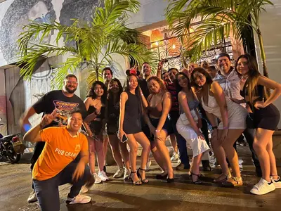 a group of people posing for a picture at Santuario Getsemani Hostel in Cartagena de Indias