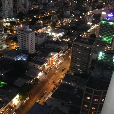 an overhead view of a city at night at Beach front Apartament in Cartagena de Indias