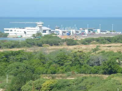a view of an airport from a hill with trees at Costa Azul Suites 905 in Santa Marta