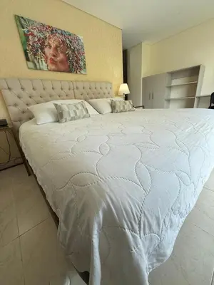 a large bed in a bedroom with a white bedspread at Hotel Casa Nico in Barranquilla
