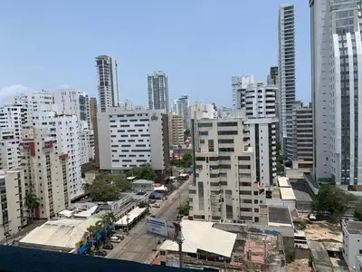 an aerial view of a city with tall buildings at Portofino Cartagena Bocagrande By ICDI in Cartagena de Indias