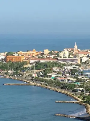 an aerial view of a city and the ocean at Excelente Apartamento en Murano Elite en Bocagrande, Cartagena in Cartagena de Indias