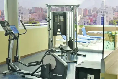 a gym on the roof of a building at Hampton by Hilton Barranquilla in Barranquilla