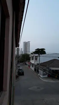 a view of a street from a building with a car at LA MEDELLIN HOSTAL in Cartagena de Indias