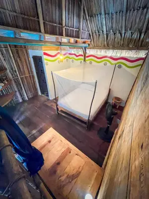 an overhead view of a bed on a boat at Canto de Caracola in Rincón