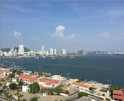 an aerial view of a city and the water at Vista Al Mar, Aire Acondicionado en Todo el Apto, Wi-Fi, Parqueadero in Cartagena de Indias